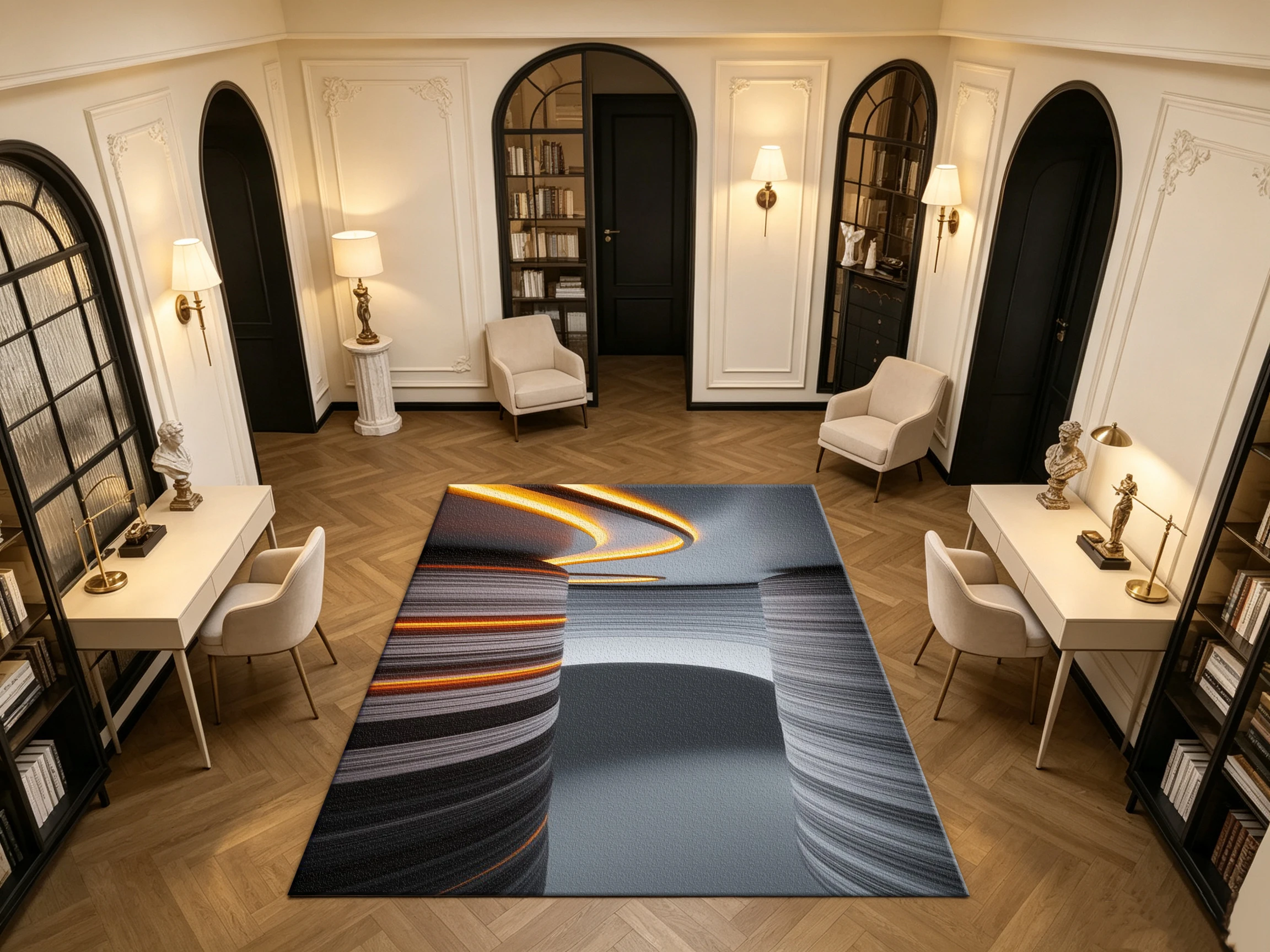 Modern 3D Curved Neon Light Carpet Flooring Futuristic Household Indoor Decor Floor Rug