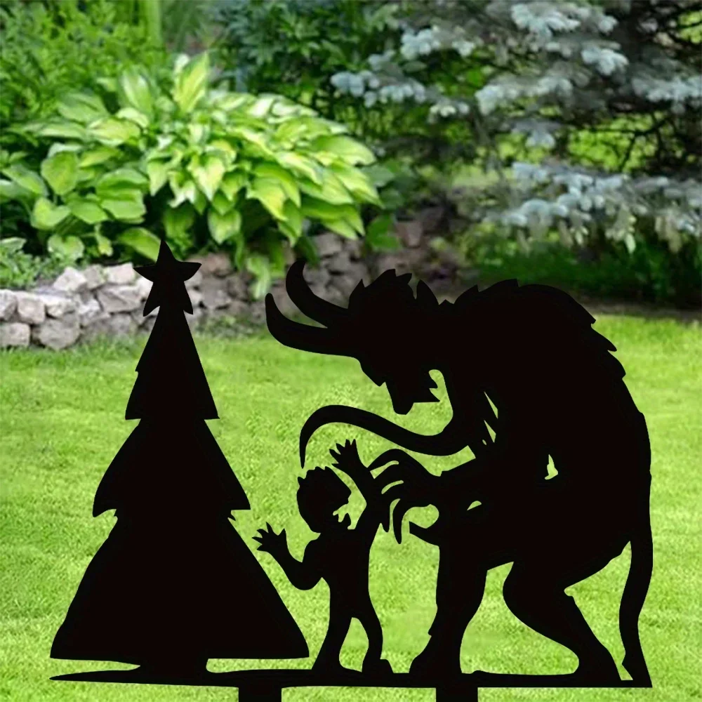Metal Christmas Tree Silhouette - Abstract Floor Mount Garden Stake, Ideal for Halloween Decor, Yard Art & Garden Decor