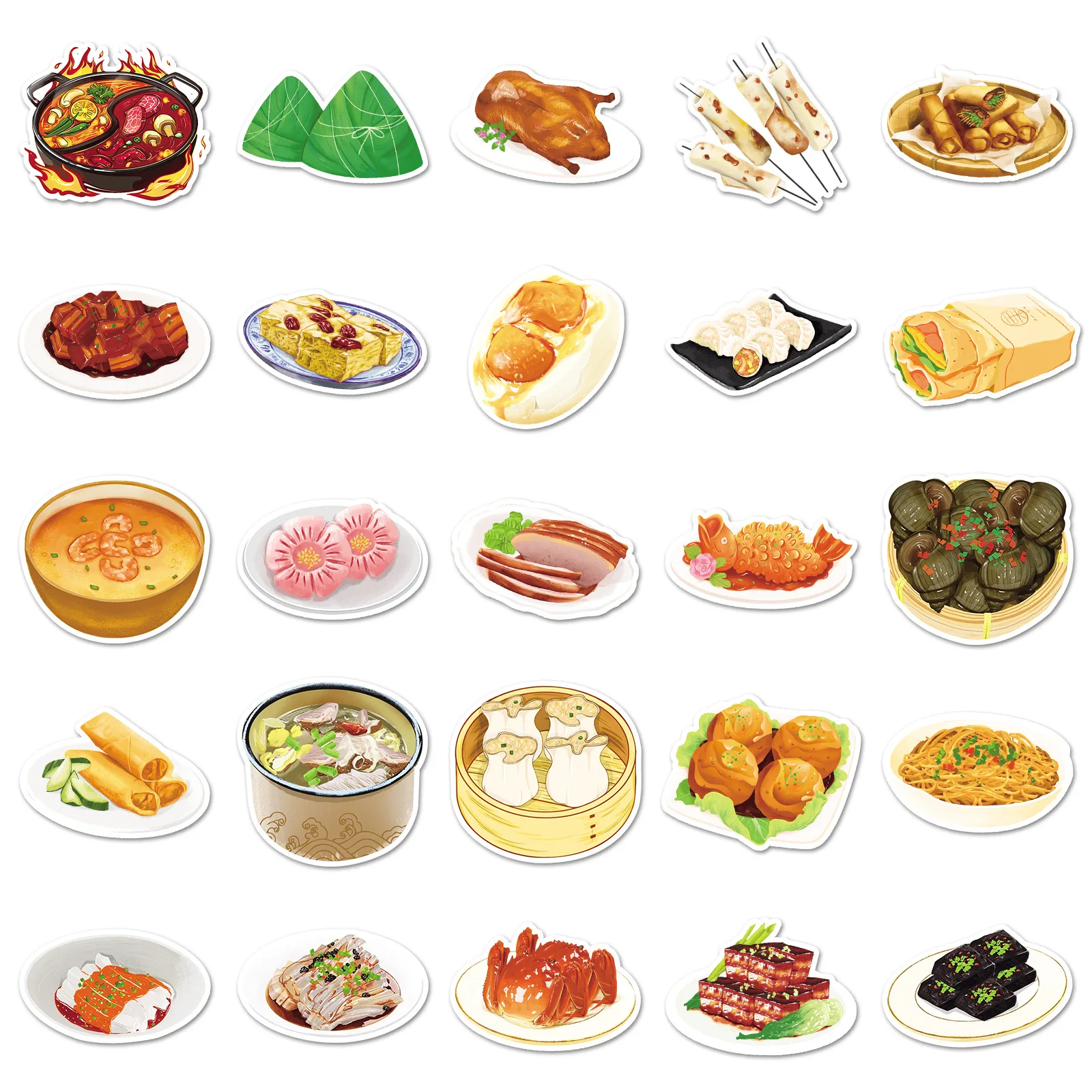 10/50PCS Hand-Drawn Traditional Chinese Cuisine Graffiti Stickers Xiaolongbao Deep-Fried Dough Stick Cartoon Decal Notebook Cup - Image 5