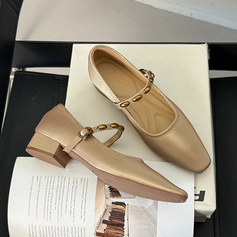

Women Heeled Mary Jane Shoes Elegant Shallow Chunky Shoes Dress Fashion Pumps 2026 Spring New Buckle Leather Shoes Mujer Zapatos