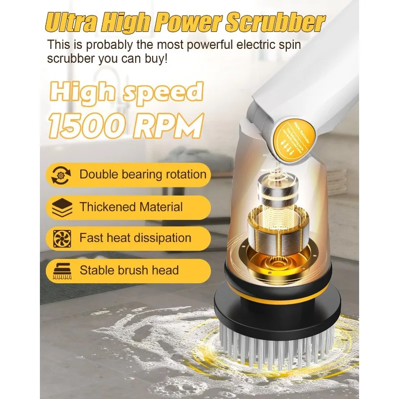 Electric Spin Scrubber with Two Batteries Q2 Pro,1500 RPM High Power Electric Scrubber for Cleaning,Shower Cordless Cleaning