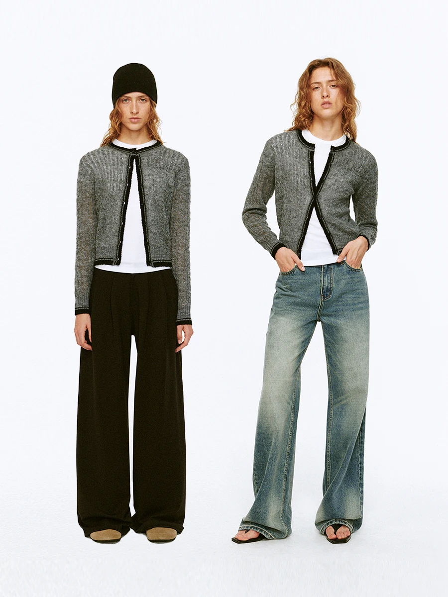 

REDOLENCE Autumn Winter Color Blo Knitted Cardigan Women's Casual Warm Twisted Knit Top Nylon Blend Long Sve round Ne