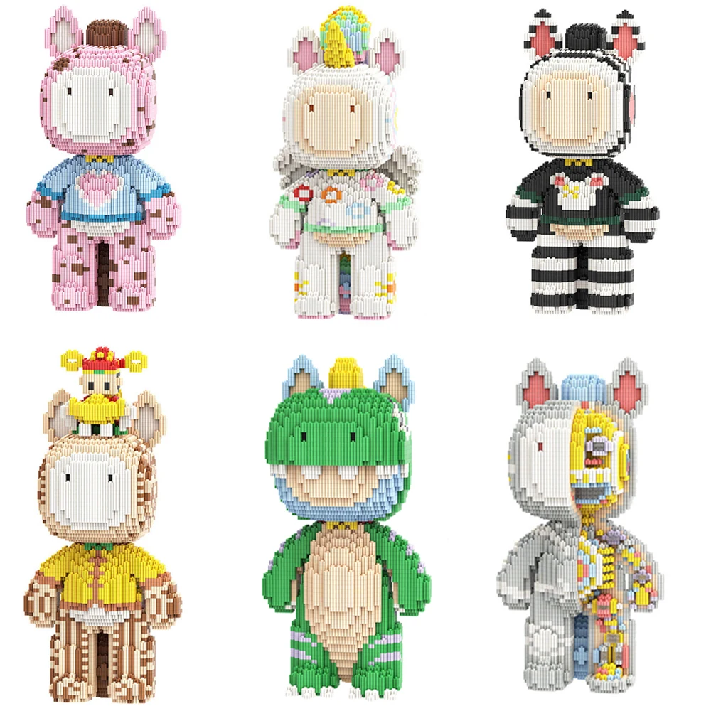 

34 см креативный строительный блок с изображением животных и зебры, механическая фигурка лошади, модель медведя, собранные волшебные кирпичи, игрушка для детей, Рождественский подарок