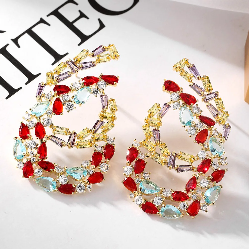 

Missvikki Romantic Luxury Green Gorgeous Big Flowers Pendant Earrings For Women Wedding Party CZ Bridal Earrings Trendy Jewelry