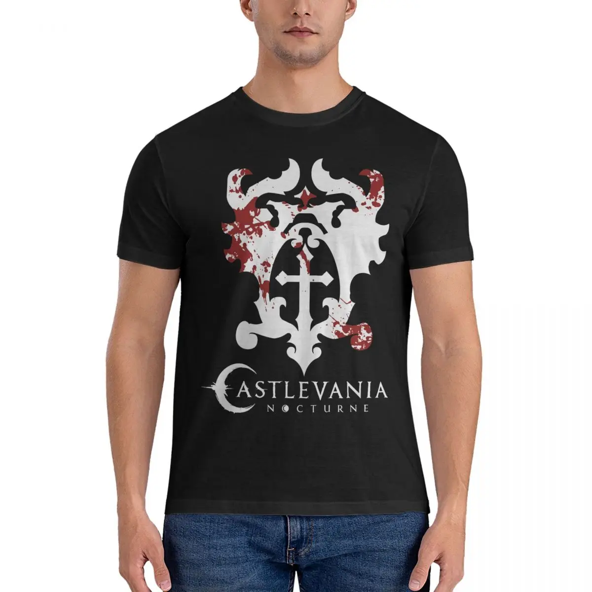 Men T-Shirts Domineering Vintage Cotton Tees Short Sleeve Castlevania T Shirt Round Neck Tops Summer