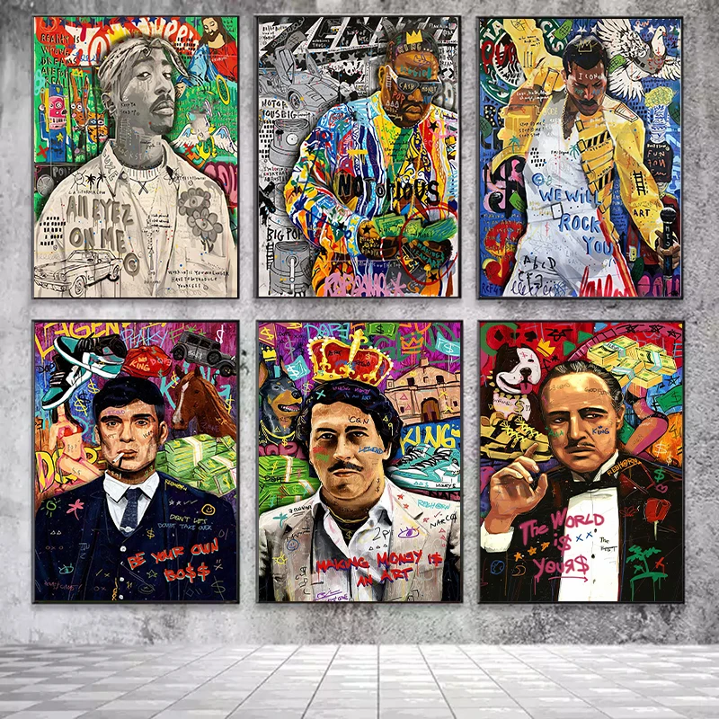 Rap-Sänger, Filmstars, Leinwandgemälde, Graffiti-Kunst, Poster und Drucke, Leinwand-Wandkunst, Bilder für Wohnzimmer, Heimdekoration