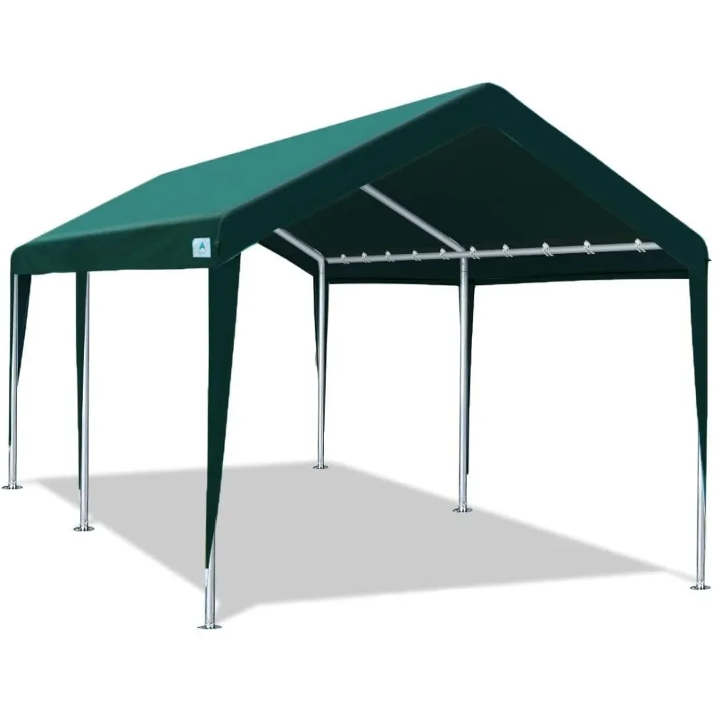 Adjustable 10x20 ft Heavy Duty Carports Car Canopy Garage Boat Shelter Party Tent, Adjustable Height from 9.5 ft to 11 ft, Green