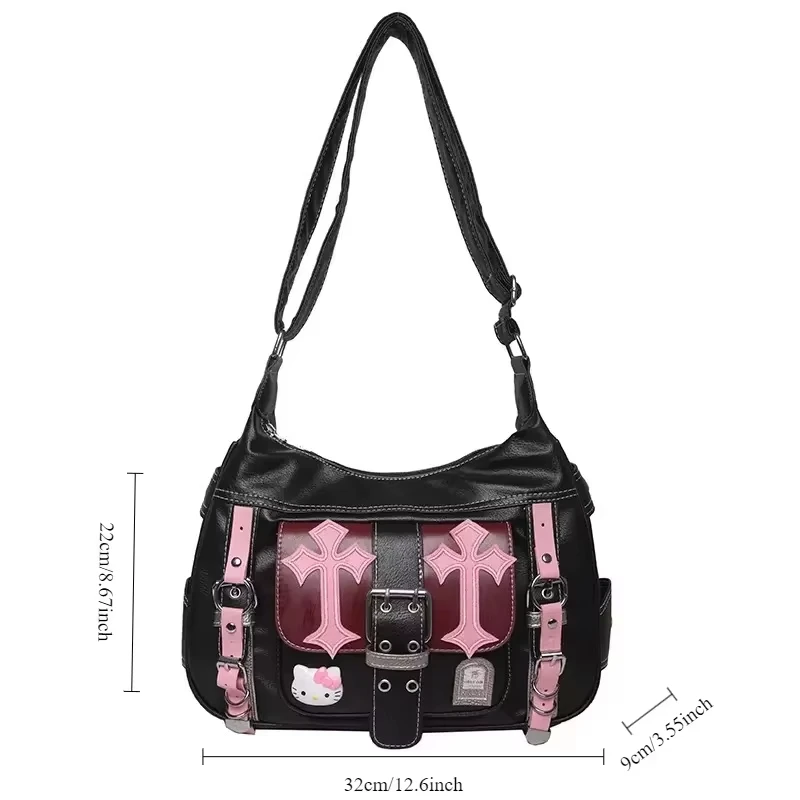 حقيبة كروس هالو كيتي القوطية، حقيبة كتف على طراز فتاة حارة، تصميم سعة كبيرة، حقيبة يد رائعة جدًا، هدية عيد الميلاد #6