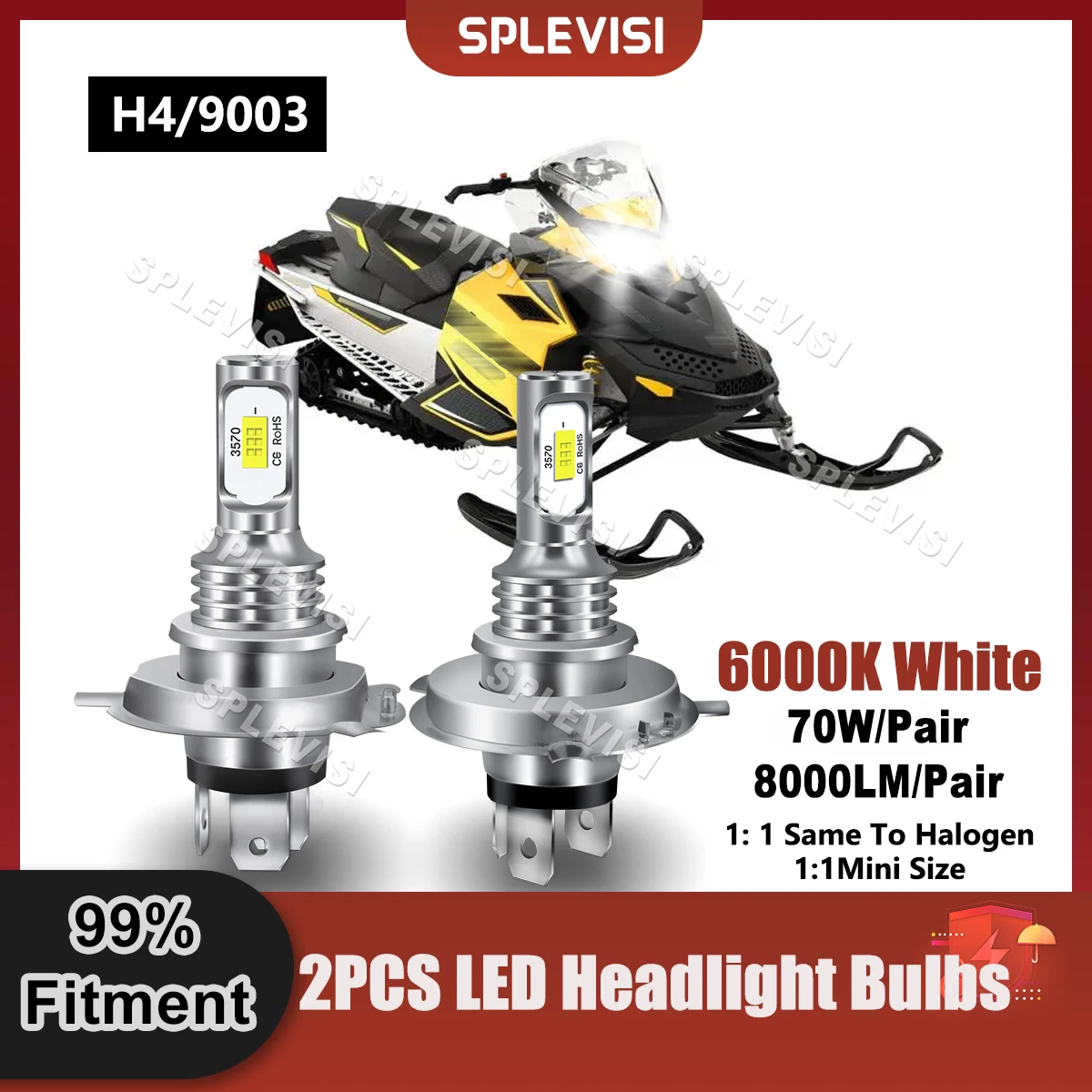 2X LED Headlight Bulbs CSP Chips For Ski-Doo MXZ 550 550F 2002 2003 2004 2005 2006 2007 2008 2009 2010 2011 2012 2013 2014