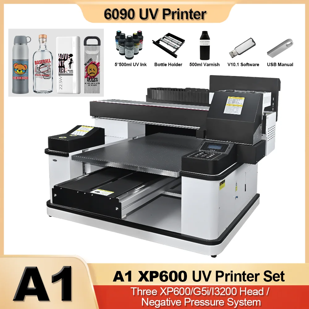 6090 UV Printer A1 UV DTF Printer with Varnish LED Flatbed Printer Automatic UV Printer for Phonecase Bottlle Acrylic Wood Metal