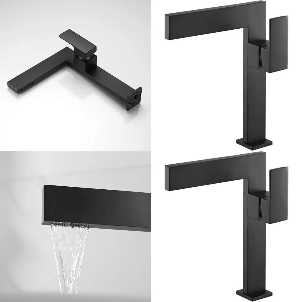 

Ultra-Thin Matte Black Single Handle Waterfall Faucet, Solid Brass 1-Hole Lavatory Sink Tap for Washstands