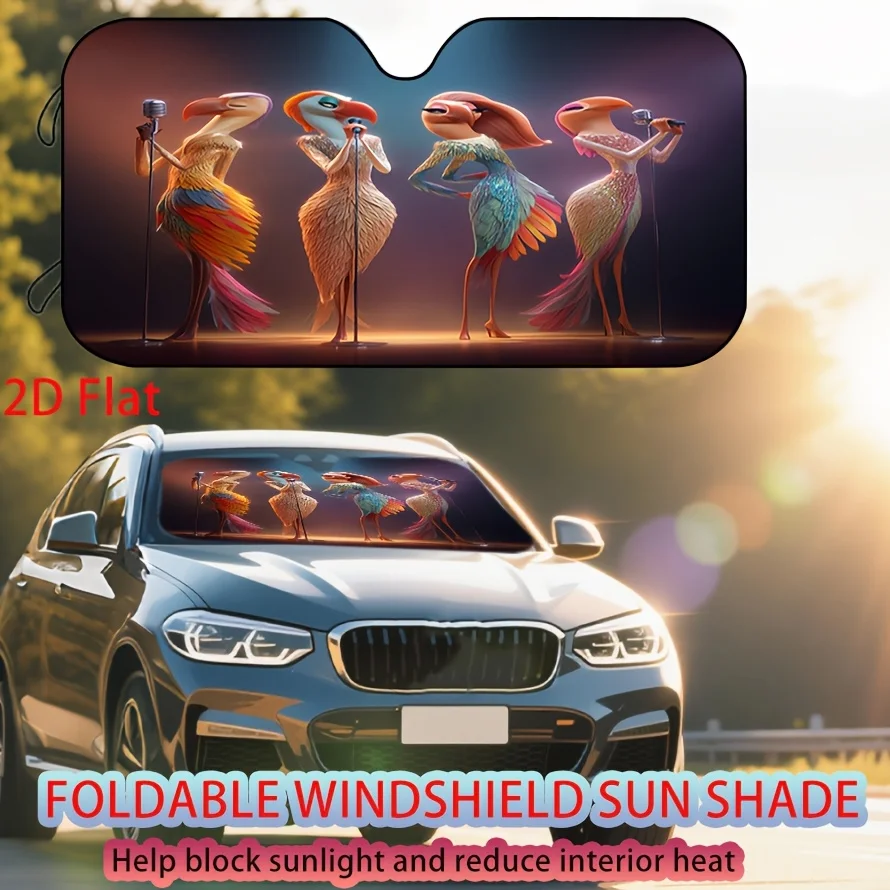 Colorful Stage Singing Bird Band Car Windshield Sun Visor Blocks Ultraviolet Rays, Protects Items In The Car And Easily Cope Wit