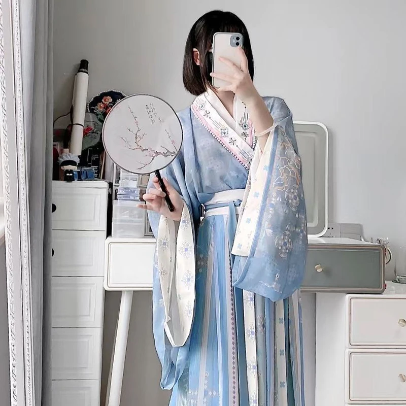 Robe Hanfu traditionnelle chinoise pour femme, costume de cosplay de carnaval féminin, robe de danse Hanfu bleu et violet, prairie, grande taille XL