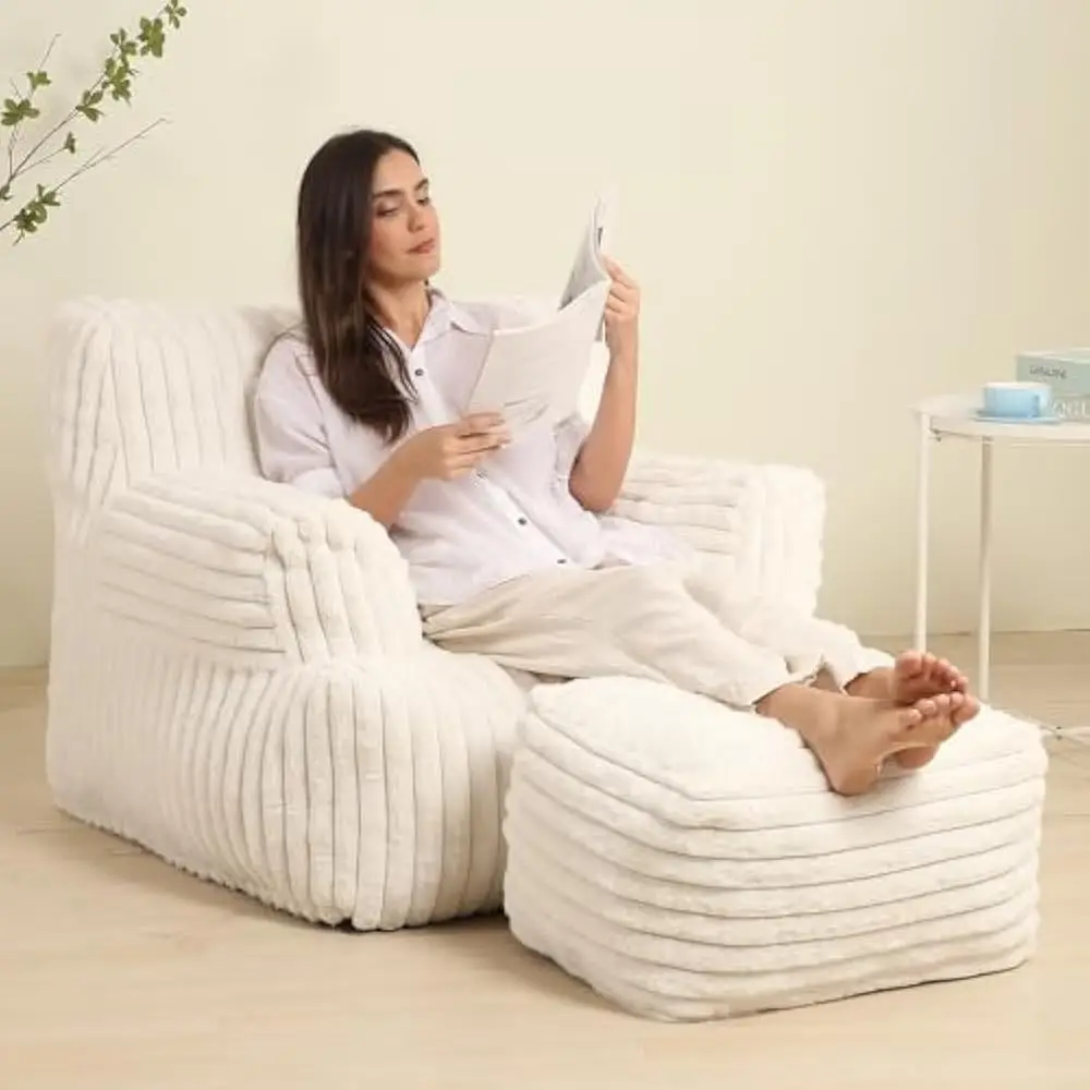 

Bean Bag Sofa, Comfy Gaint Beans Bags Chair with Ottoman, Fluffy Huge Beans Bags Armchair for Adults and Teens, Bean Bag Sofa
