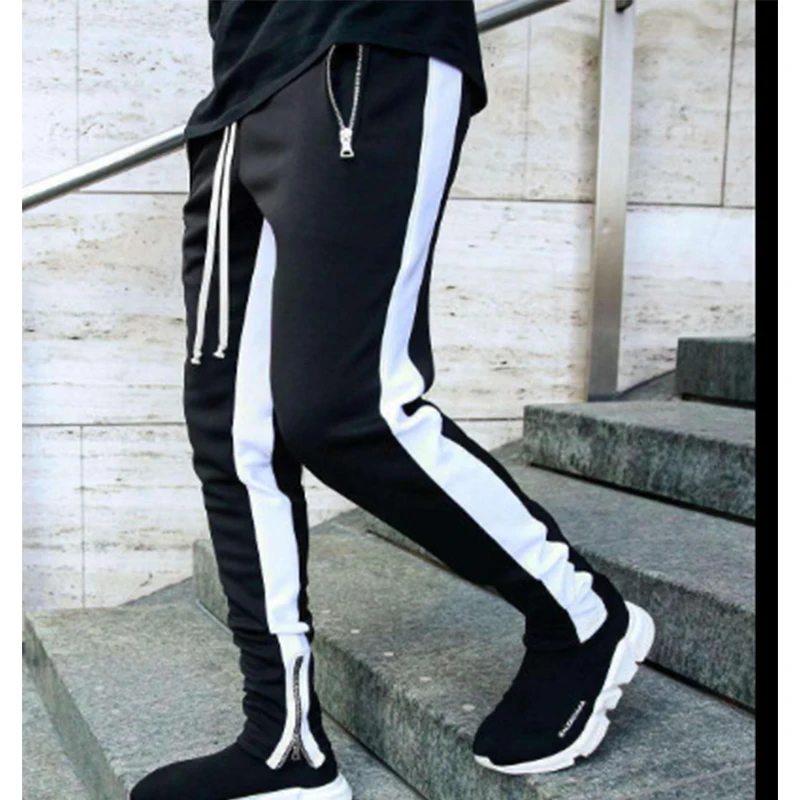 

New Men's Small Foot Zipper Spliced Sports Harem Pants Casual Fashion Sports Drawstring Jogger Sweatpants