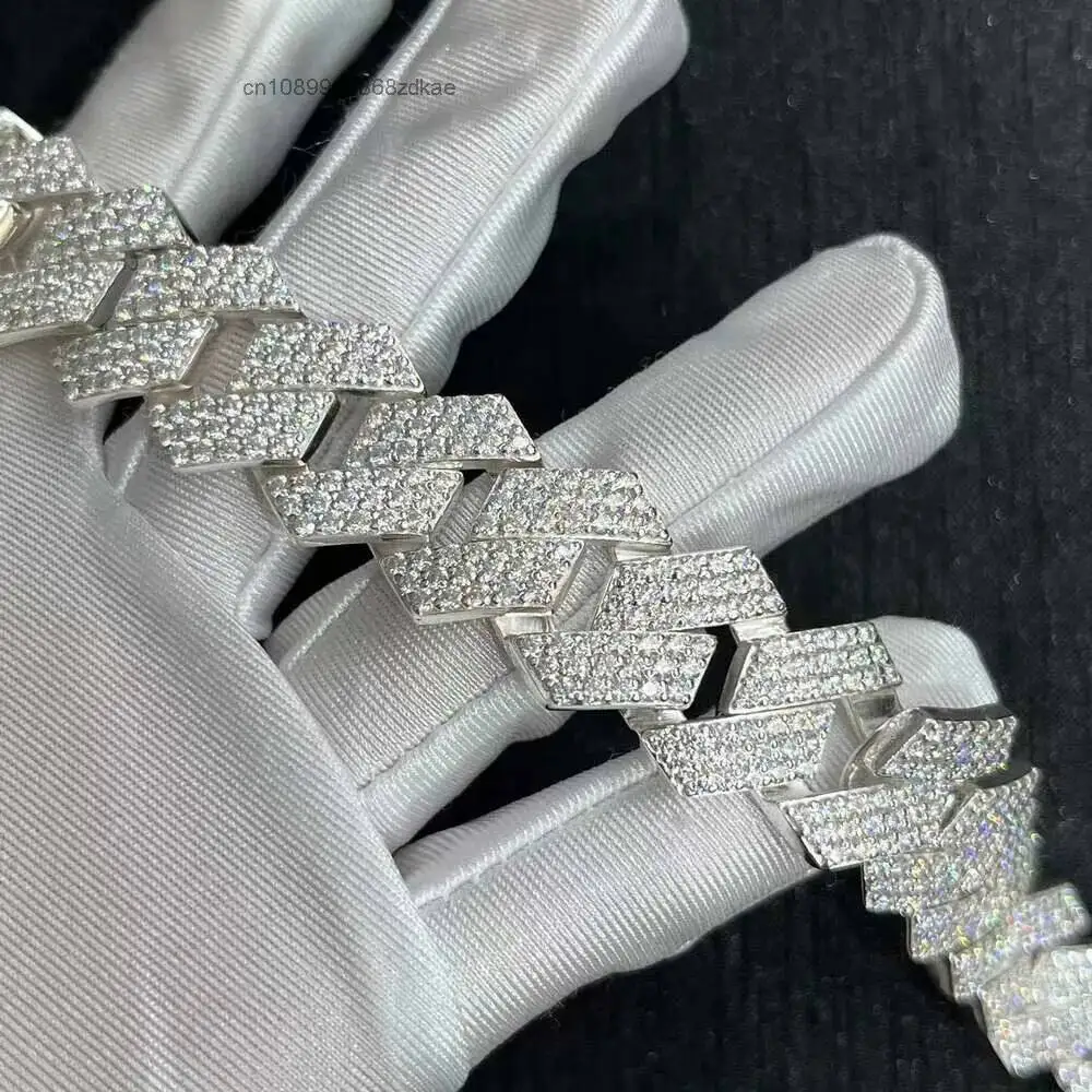 Luxury 20 Mm 925 Sterling Silver Moissanite Jewelry Moissanite Cuban Chain Bracelet Cuban Link.