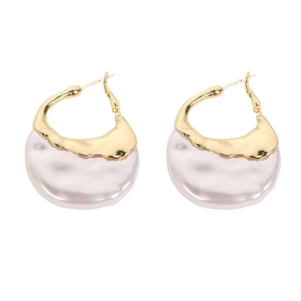 Retro Faux Pearl Earrings Irregular Shape Elegant Geometric Earrings French Wrinkled Texture Pearl Pendant Danglers