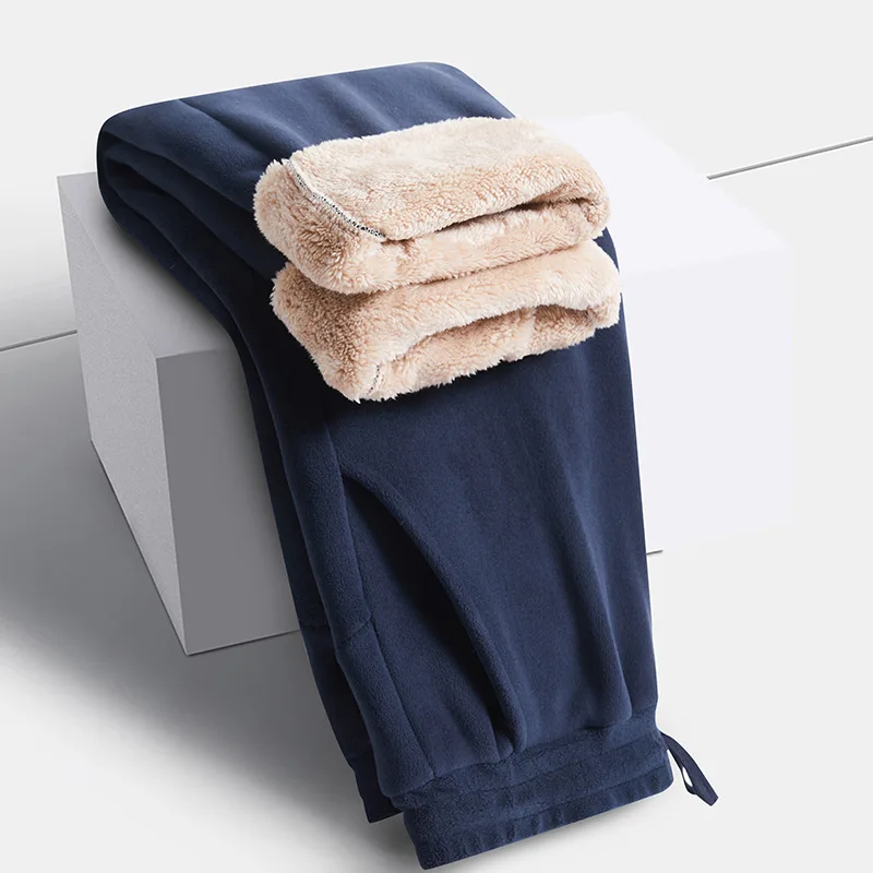 الثقيلة الصوف السراويل الرجال النساء الشتاء سميكة القطن فضفاض مستقيم الساق الرياضة بناطيل كاجوال سراويل شتوية دافئة الرجال السراويل