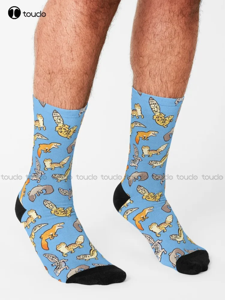 Chub Geckos In Blue Socks Workout Socks Women Street Skateboard Socks Personalized Custom Unisex Adult Teen Youth Socks Colorful