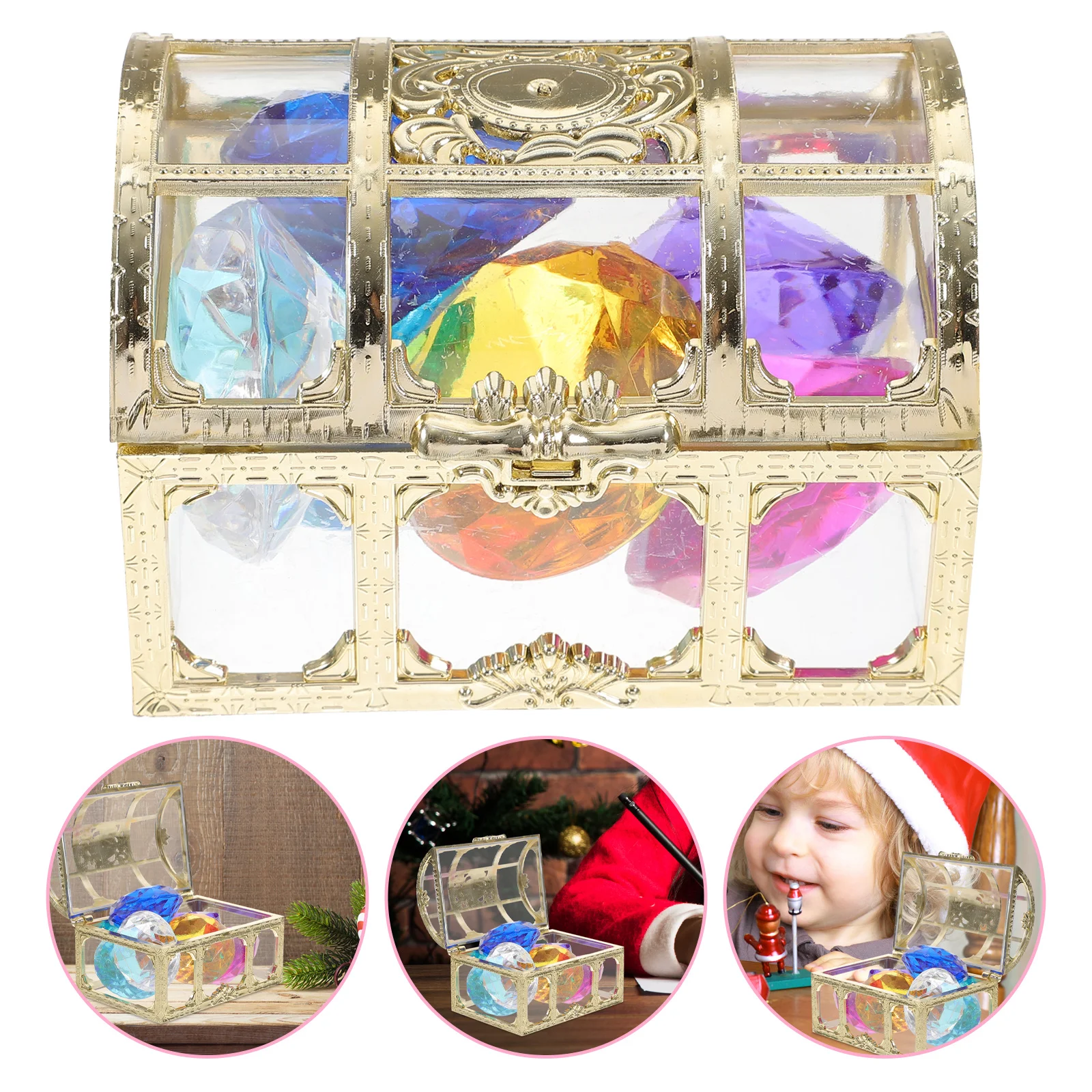 Stimulatiekist met kleurrijke acryl edelstenen voor kinderen, zwem speelgoed, schatkist cadeau voor meisjes, plastic edelsteen set