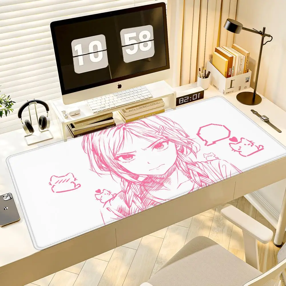 HYBXAXC Large Cartoon Cute Girls Black White Mouse Pad Anime Pretty Girl Tablemat XL E-sports DeskMat Keyboard Extended Mousepad