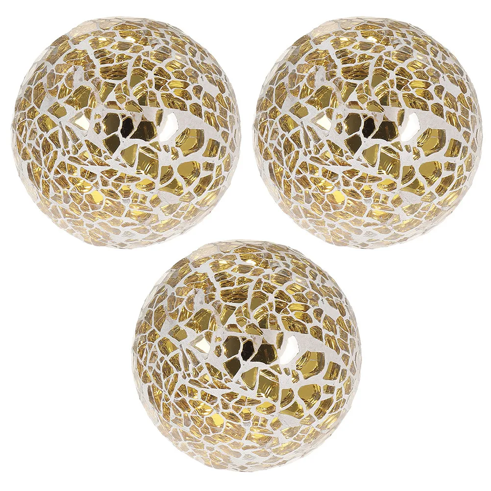 3pcs Decorative Crackle Glass Spheres – Vibrant Reflective Ball Set for Tabletop, Shelves & Home Decor
