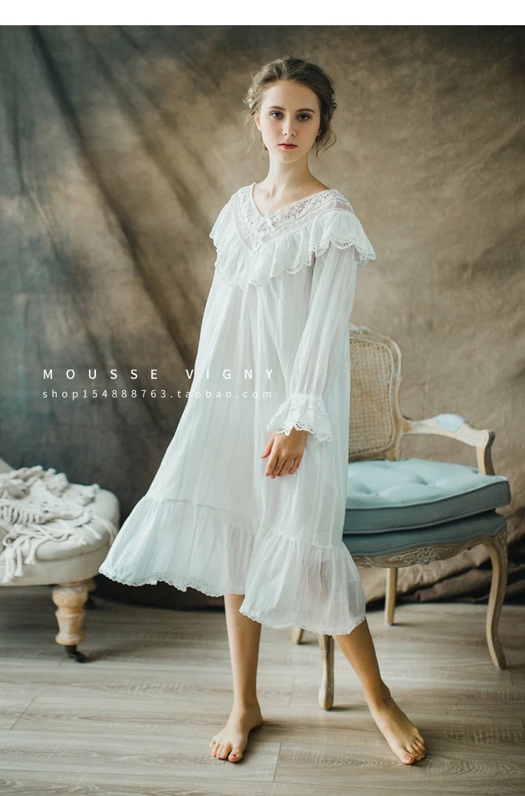 Women\'s Lolita Dress Princess Sleepshirts Vintage Lace Nightgowns.Victorian Luxurious Nightdress Ladies Ruffles Sleep Loungewear