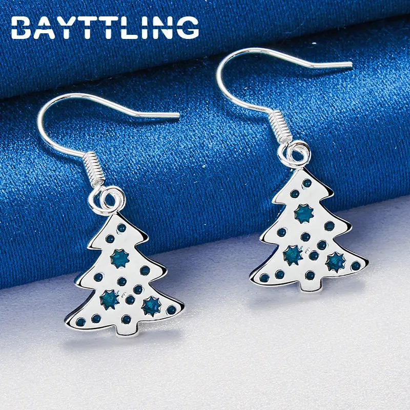 

New 925 Sterling Silver 28MM Fine Christmas Tree Zircon Earrings For Women Fashion Wedding Gift Earrings Jewelry Accessories