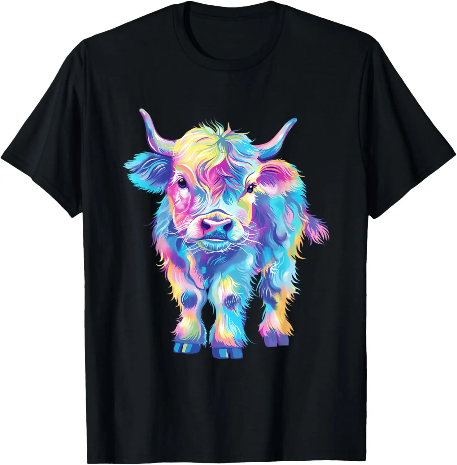 Cute Rainbow Scottish Highland Cow, Colorful Design T-Shirt