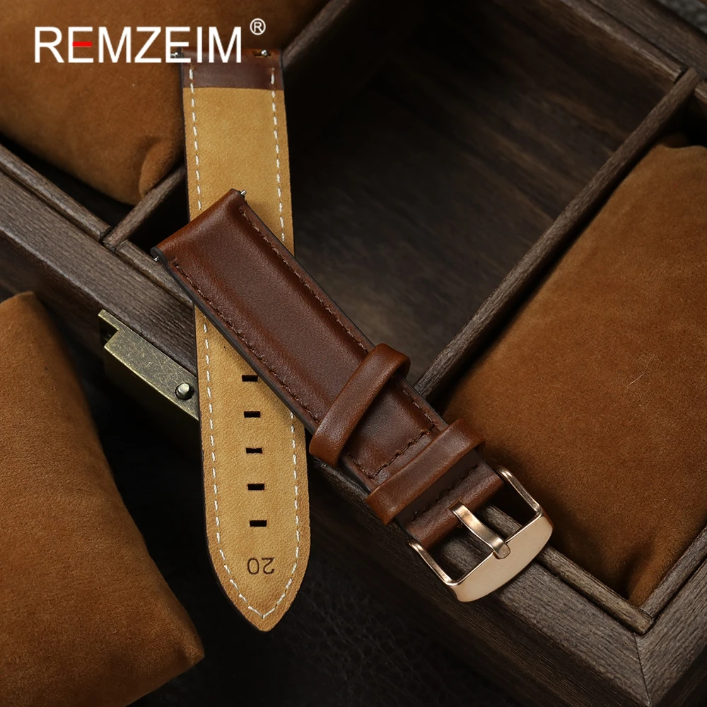 Quick Release Vintage Cowhide Men Watch Strap 20mm 22mm Black Brown Watchband with Rose Gold Pin Buckle