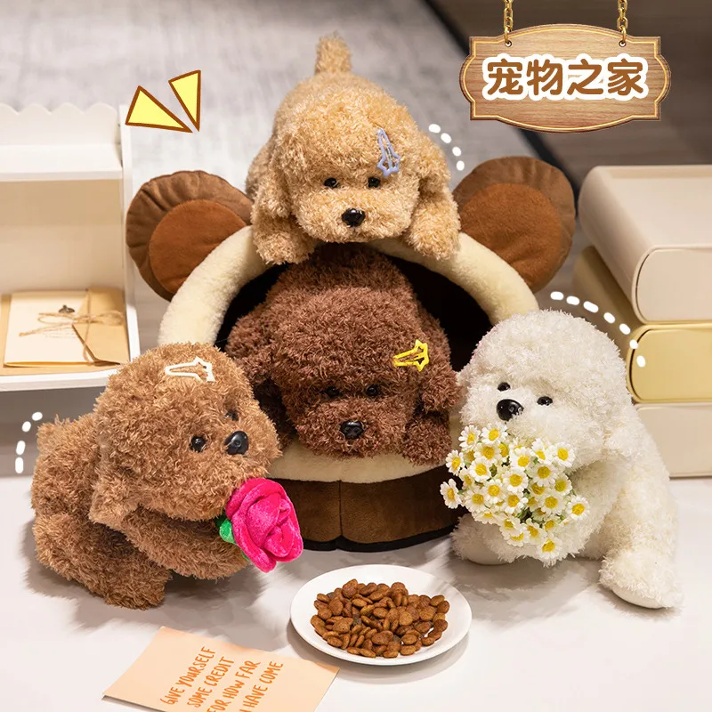 Magnetic Teddy Dog Simulated Lng Hair Animals Soft Dolls Stuffed Plush Toys Throw Pillow Funny Dress Up Birthday Gifts For Girls