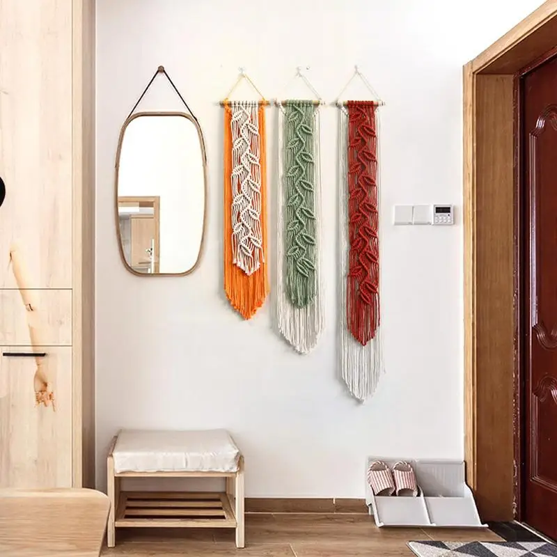 

Bohemian Stylee Leaf Woven Yarn Tassel Tapestry Macrame Wall Decoration Elegant Hanging Wall Decoration Chic Stylee For Bedroom