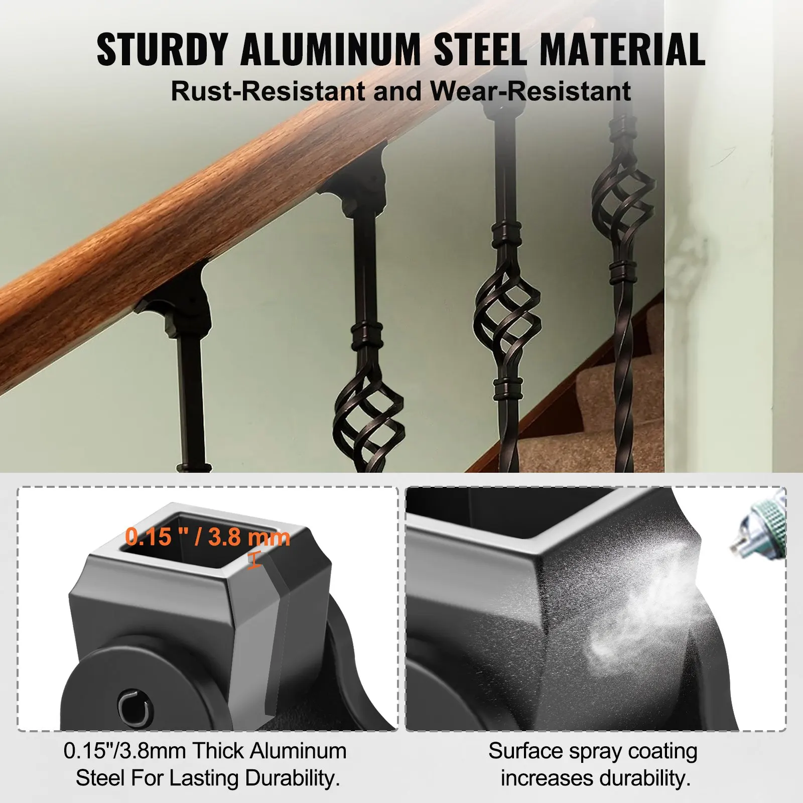 Lot de 50 supports de base en aluminium, supports de garde-corps de terrasse antirouille avec trous pour vis pour surfaces en bois, composite et béton – Quincaillerie pour patio, pergola, clôture, escalier, gazebo