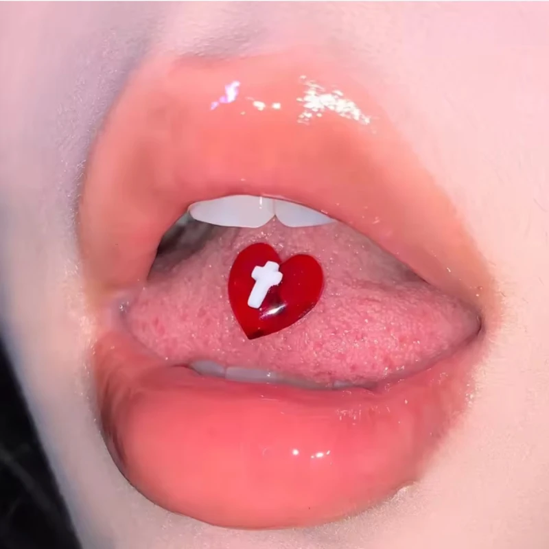 5-Color Resin Love Cross New Tongue Stud Sweet Transparent Heart Piercing Tongue Rings Jewelry Cute Accessories Jewelry Gifts