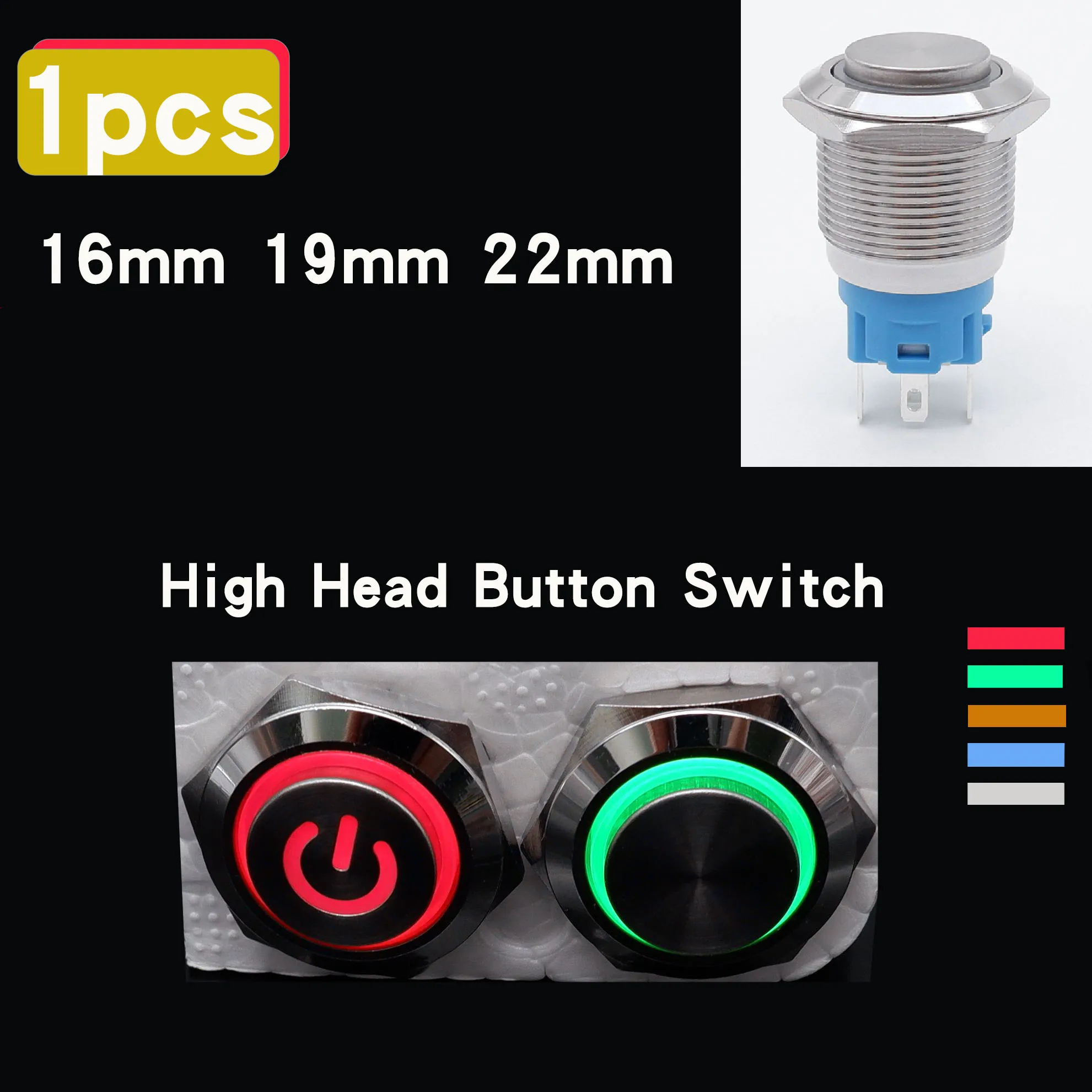 

Buttons Switch 12v 220v 5v LED Light Car Motorcycle On Off Push Button Momentary Latching 16mm 19mm 22mm Waterproof High Head ﻿