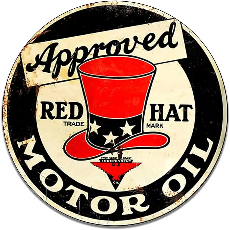 Red Hat Approved Motor Oil Vintage Gas Signs Reproduction Car Company Vintage Style Metal Signs Round Metal Tin Aluminum Sign Ga