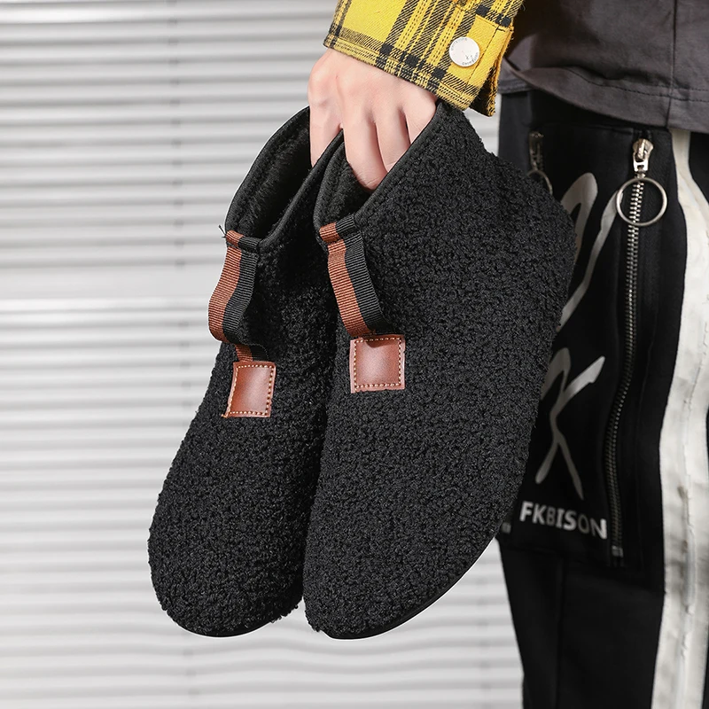 Herren-Plüsch-Hausschuhe mit Überlappendem Design - Winterwarme Indoor-Hausschuhe mit Plüschfutter und Fußgewölbestütze, Weicher Komfort – Detail 4