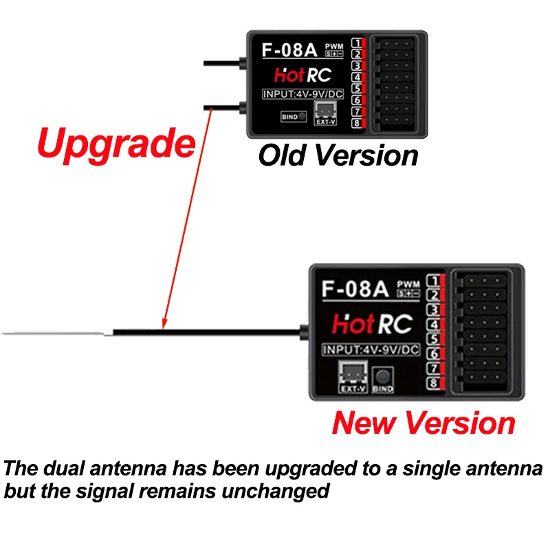 HOTRC F-08A/F-08AT 8 canais 8CH 2.4Ghz receptor giroscópio de retorno de tensão para CT-8A HT-8A transmissor RC carro barco tanque avião drone