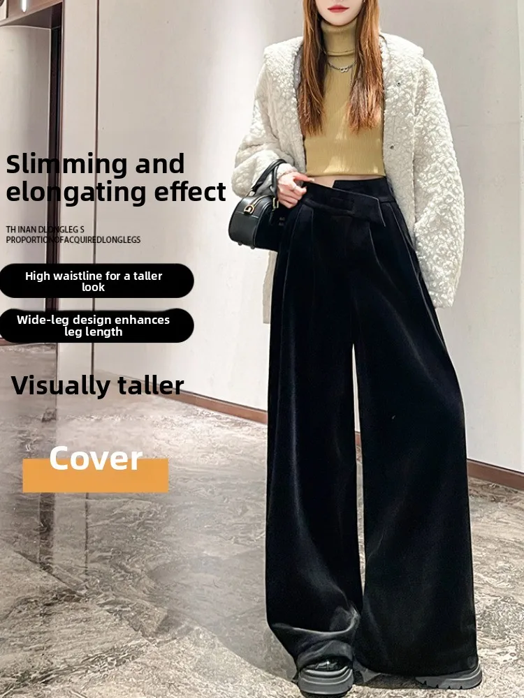Pantaloni a gamba larga a gamba dritta a vita alta in velluto Bla Pantaloni da passaggio casual per pendolari invernali da donna alla moda