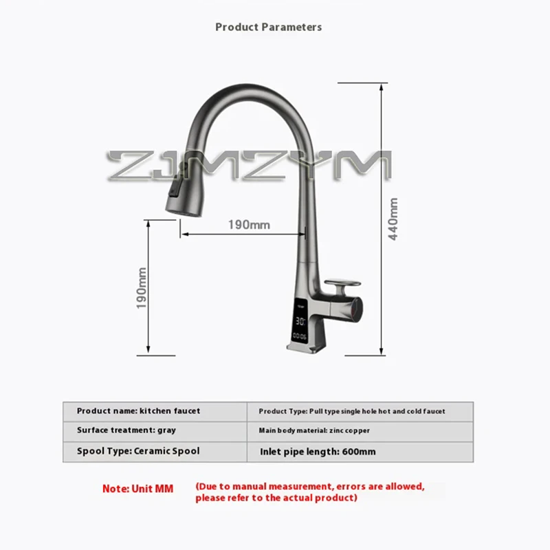 Kitchen Sink Digital Display Pull-Out Faucet Cold And Hot Wate Mixer Tap 360° Rotation Three-Mode Outlet Basin Faucet