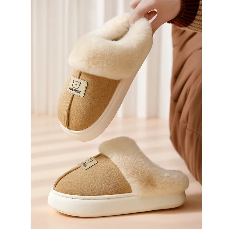 

Fuzzy Home Slipper Women Teddy Bear Winter Warm Fur Plush Indoor Lazy Female Thermal Furry Room House Shoe Flat Flip Flop Men