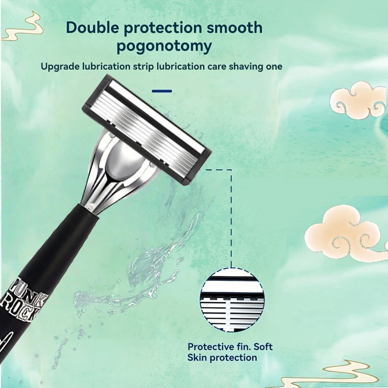 ماكينة حلاقة يدوية للرجال بمقبض شفرة ماكينة حلاقة للرجال 6 طبقات شفرات لإزالة شعر الوجه واللحية متوافقة مع عام #6