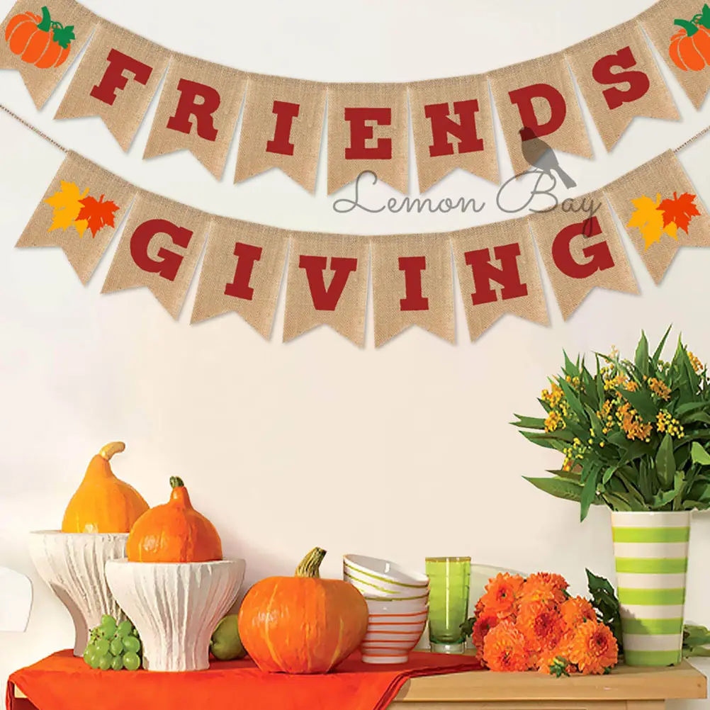 

Thanksgiving Banner Linen Material Classic Design Scene Layout Pull Flags Decoration Party Atmosphere Eco Friendly