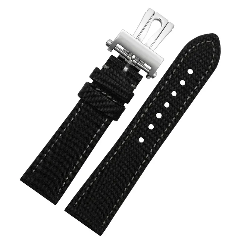 23mm Weaving Nylon Cowhide Strap Folding Buckle Watchband Suitable for Blancpain Fifty Fathoms 5000 5015 Blue black Wrist strap