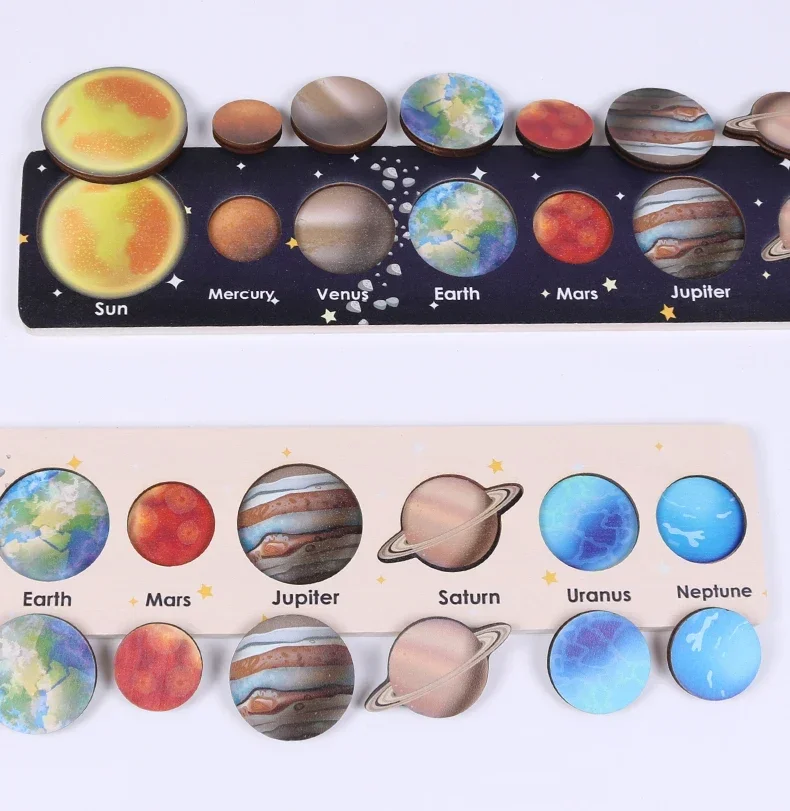 Rompecabezas de madera con sistema Solar para niños, juego de mesa para niños y niñas, regalos educativos de aprendizaje, 8 planetas, sistema Solar, rompecabezas de madera