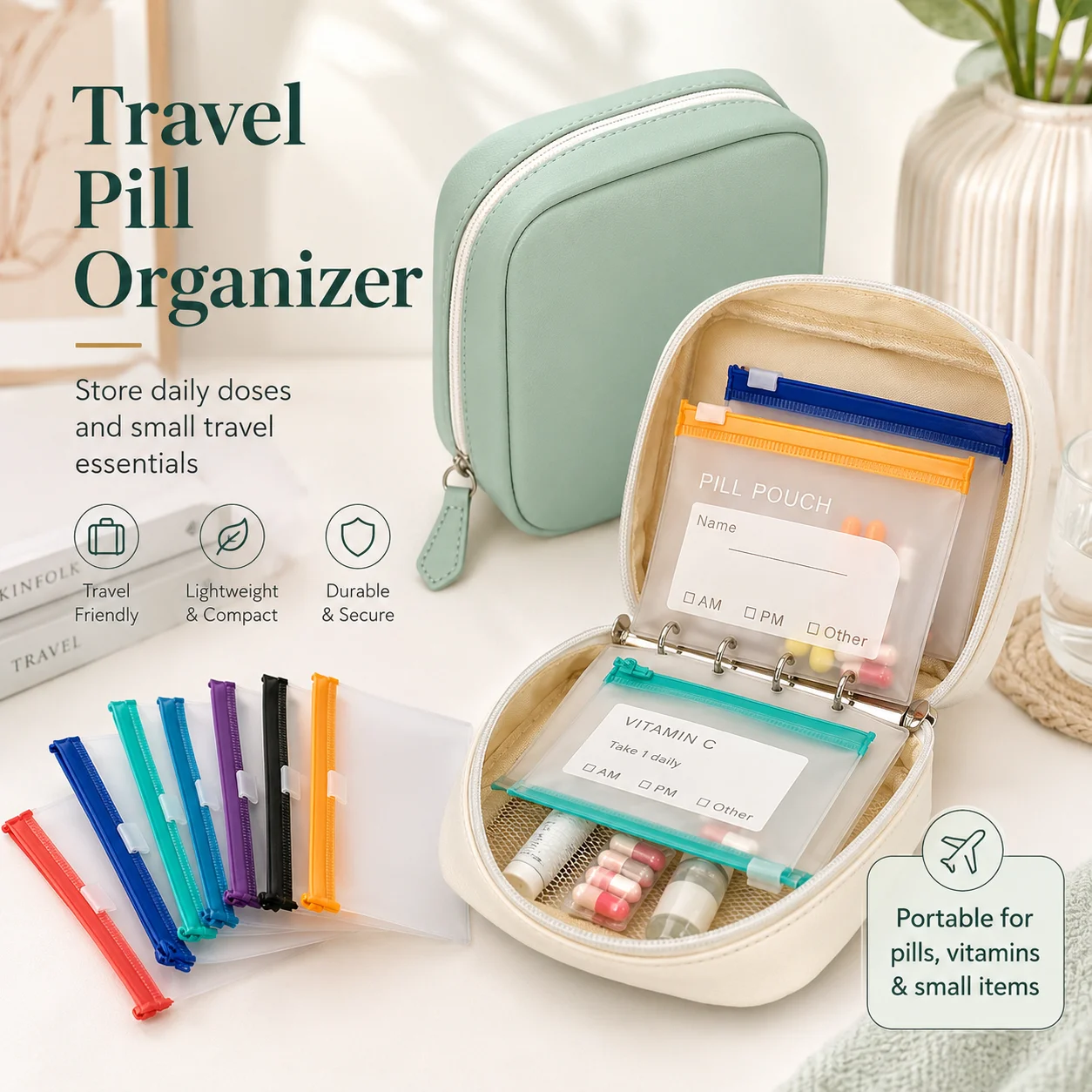 Food Storage Silicone Bags - Mini Portable Travel Pill Organizer Pouch,