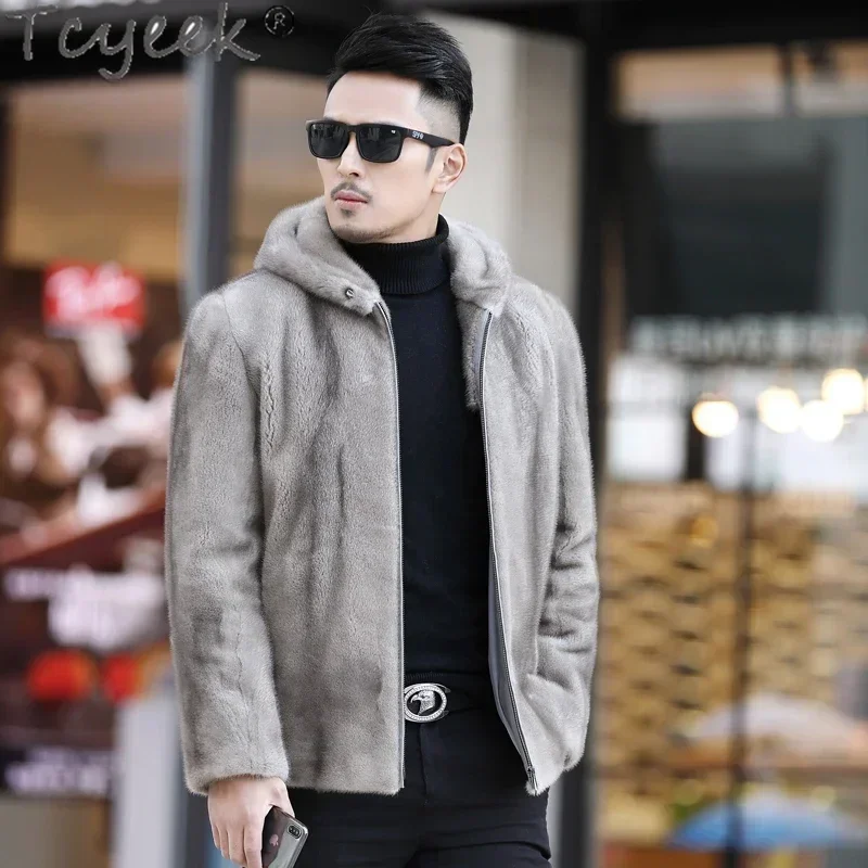 

Tcyeek Mens Natural Mink Fur Jackets Fashion Male Fur Coat Hooded High-end Real Fur Jacket Men Clothes Chic Chaquetas Hombre