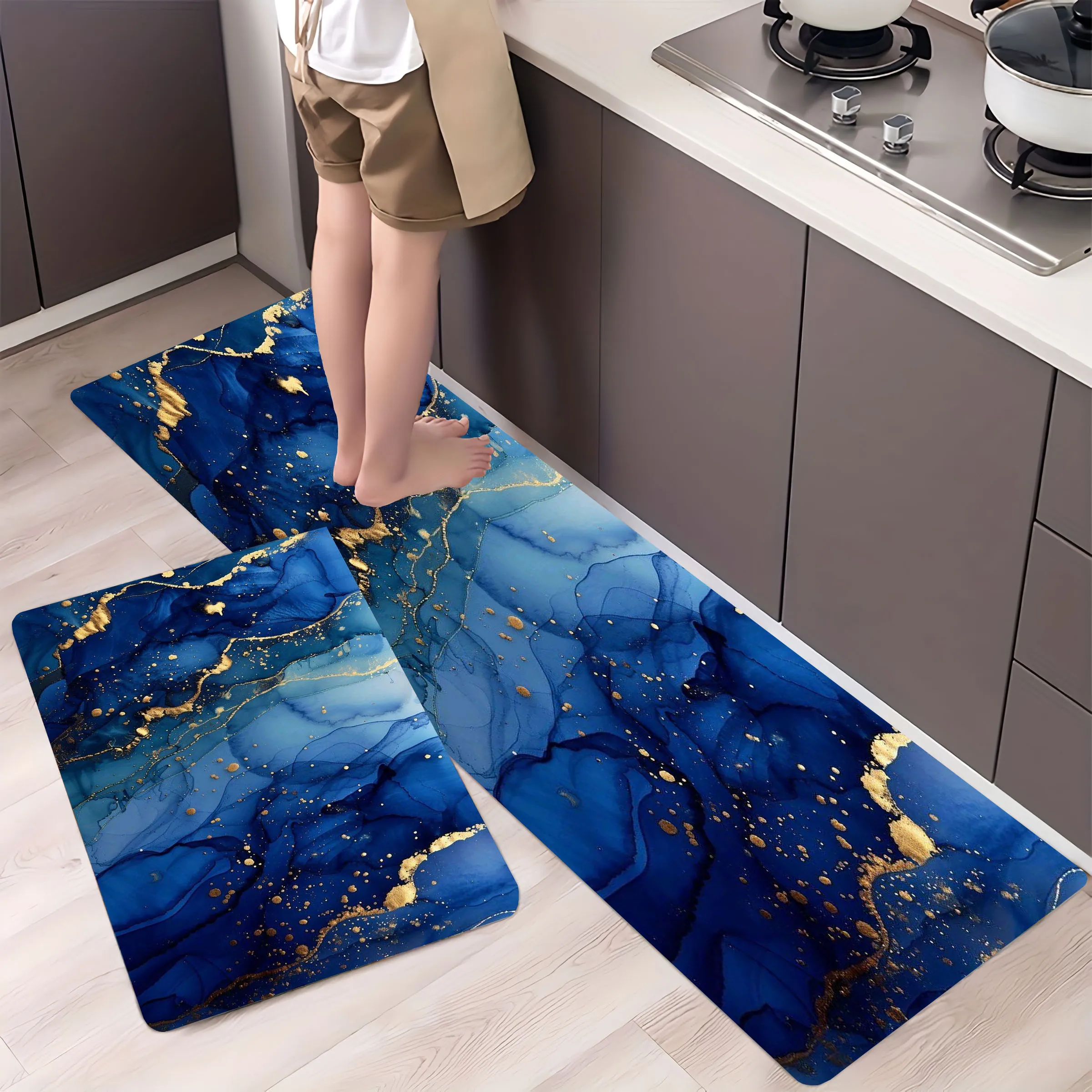 

Dark Blue Marble Gold Line Design Bathroom Non-silp Doormat Suitable for Livingroom Decorate Accessories Pad Kitchen Bedroom Rug