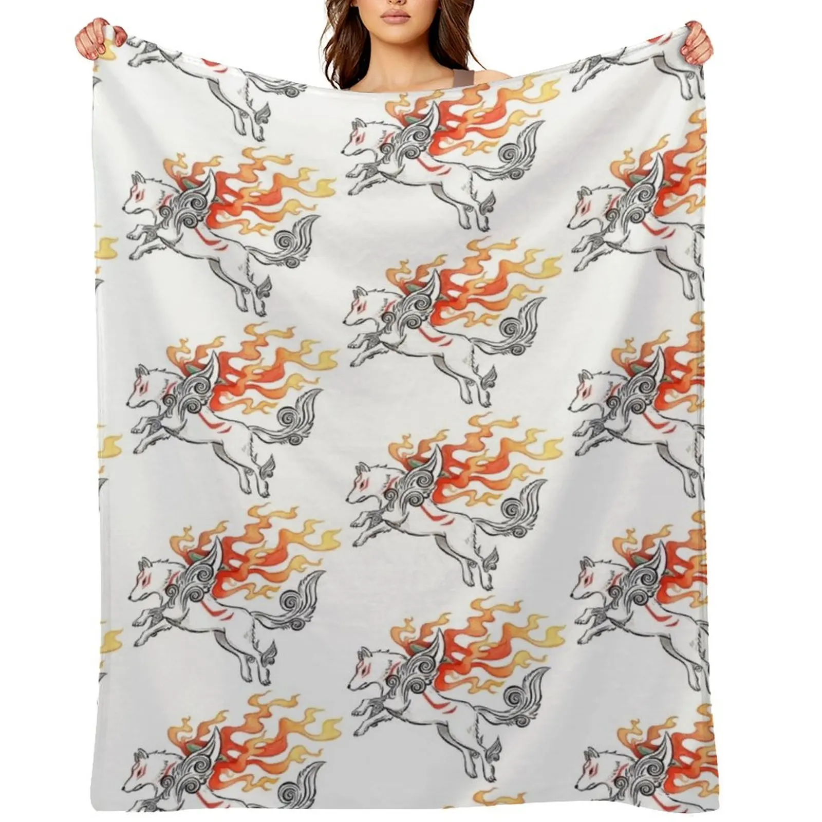 

Okami Amaterasu white wolf in watercolour Throw Blanket Luxury Brand Personalized Gift Bed Fashionable Bed linens Blankets