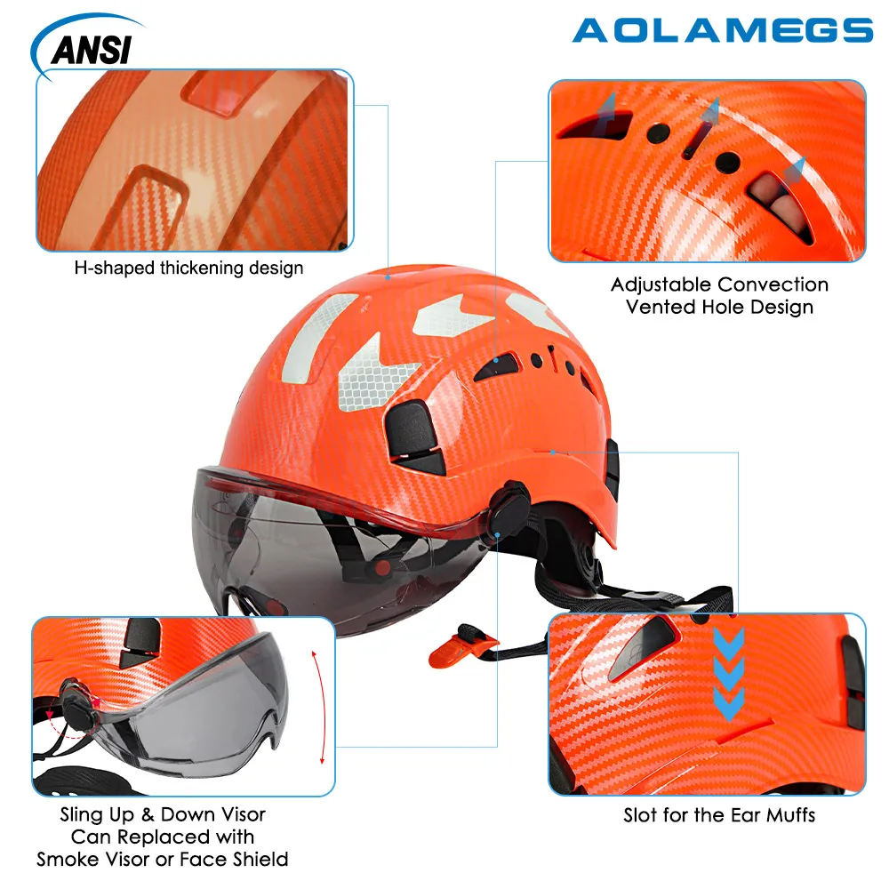 CE Bright Color Carbon Fiber Safety Helmet  w/ Double Goggles ABS Protective Equipment Helmets Engineer Construction Hard Hat